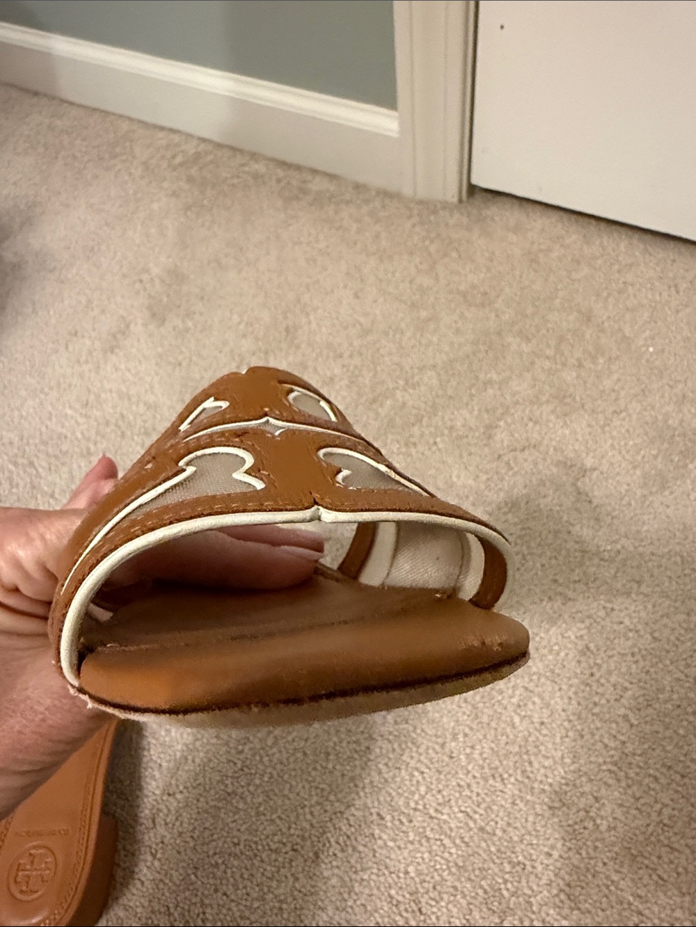 Tory Burch Cognac Leather Slide Mules with White Trim size 7.5 - Picture 7 of 7